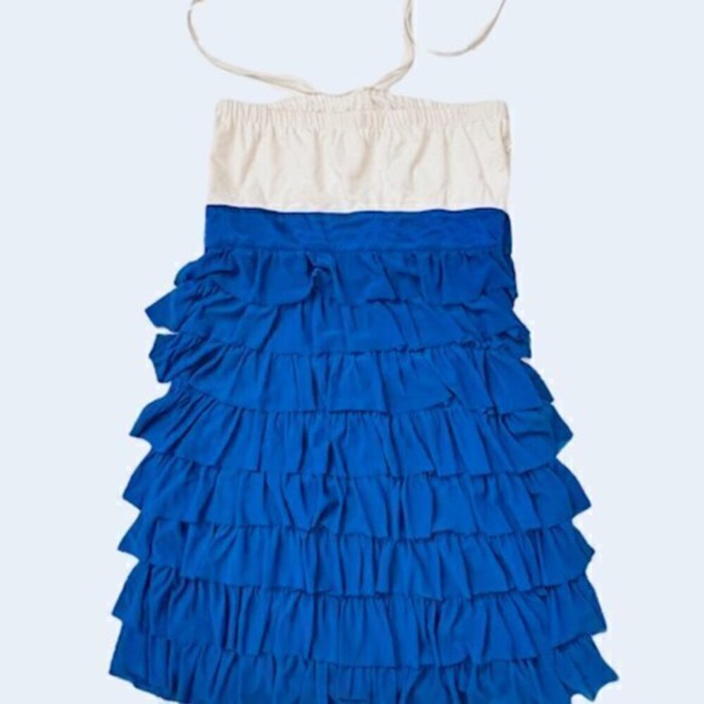 SALE!! 2 for $15 Junior's Strapless Tiered Ruffle Dress Blue Halter Nautical